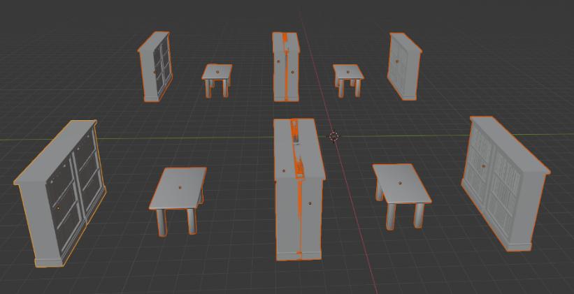 Figure 13 Creation and positioning of the tables between the bookcases.